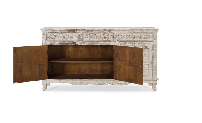 GINER Y COLOMER Buffet en bois de manguier blanc craquelé